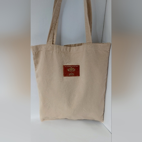 Zara Beige Tote Bag with Brown Leather Logo Patch at Front - Picture 9 of 9